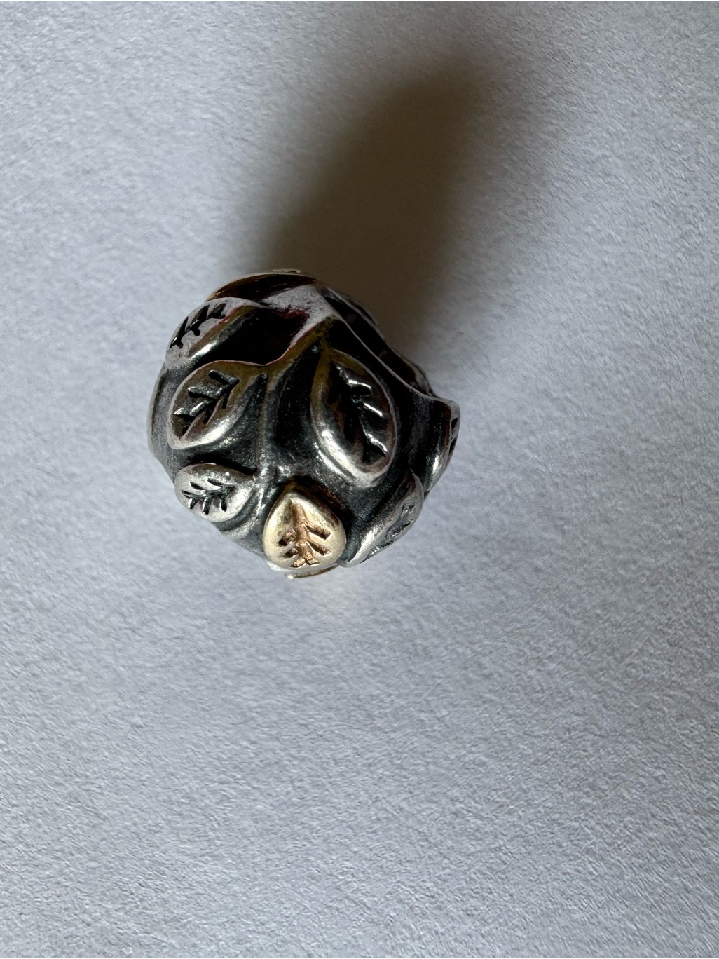 925 And 14k Sterling Leaf Bead Charm With Gold Accent